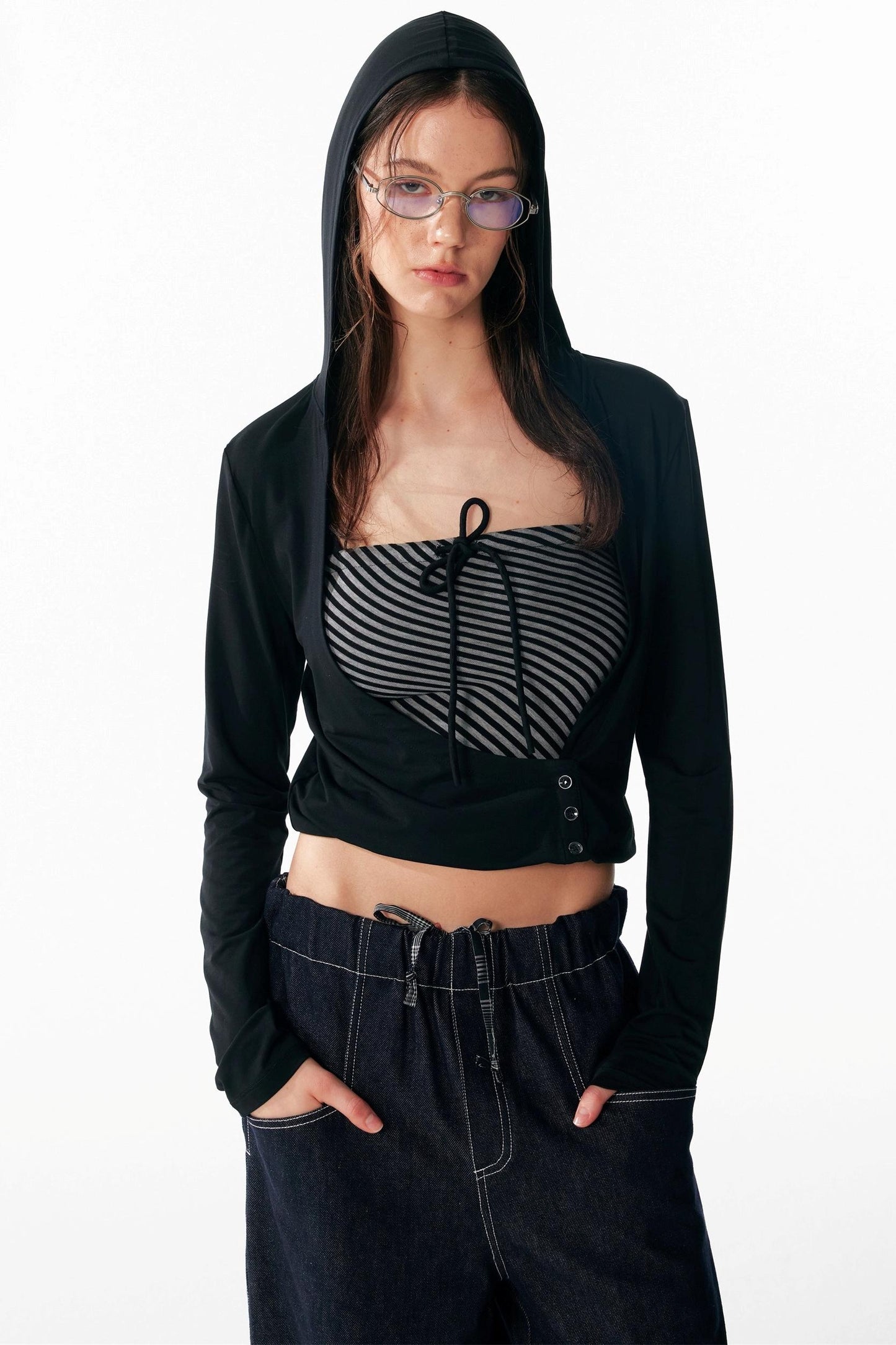 Slim Lace-Up Hooded Long Sleeve Base Shirt