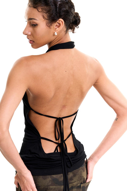 Chain-Tie Halterneck Swing-Neck Camisole Top