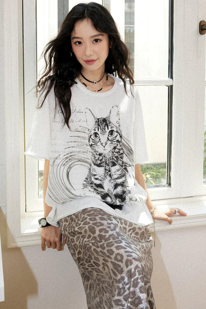 Retro Cat Print Top