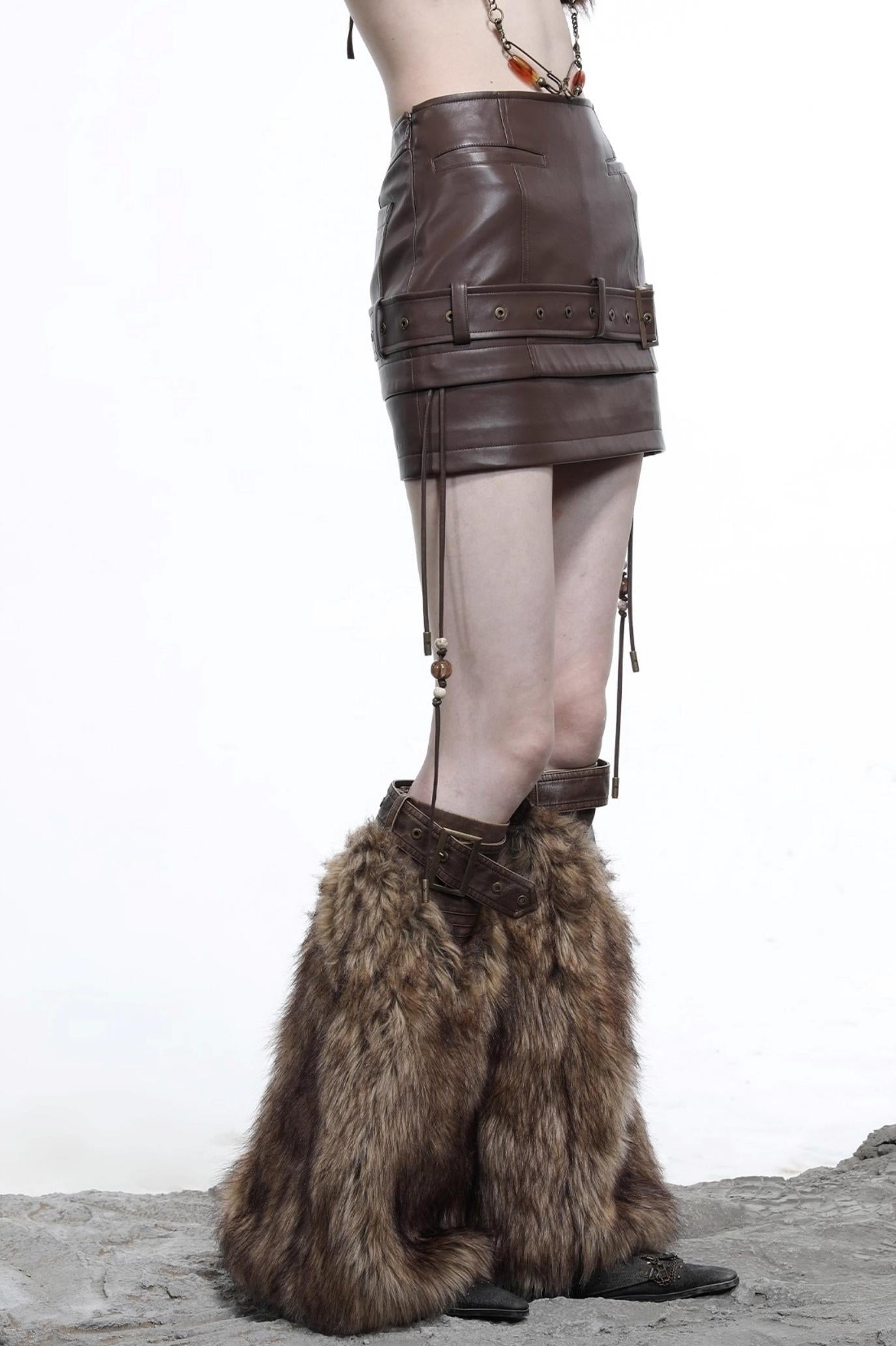 Beaded Leather Short Skirt