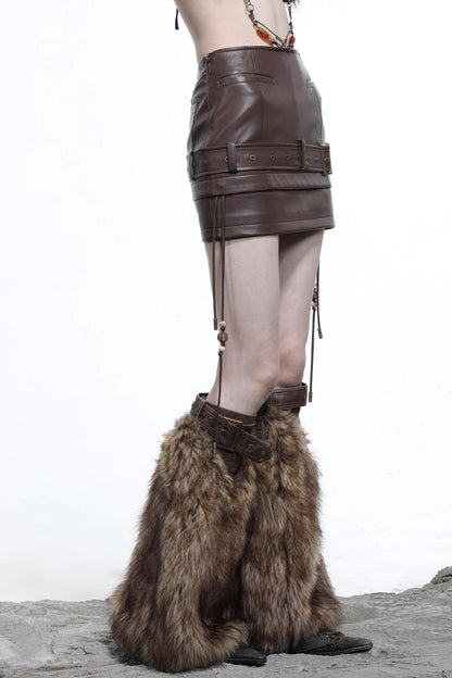 Beaded Leather Short Skirt