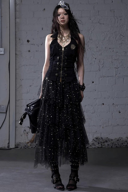 Fairycore Star Tiered Mesh Skirt