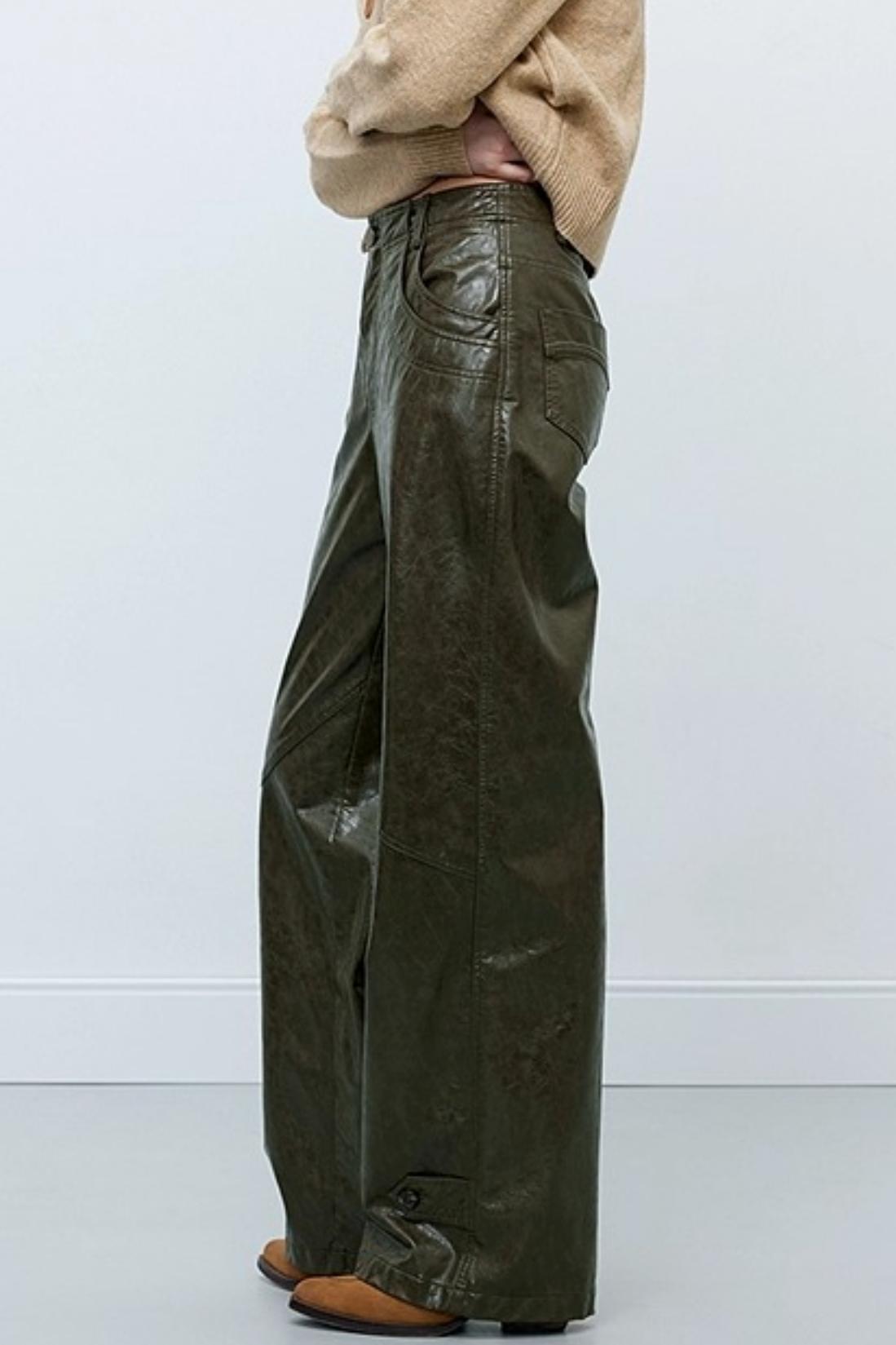 Slim Straight Leather Pants