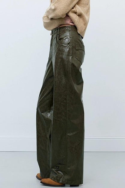 Slim Straight Leather Pants