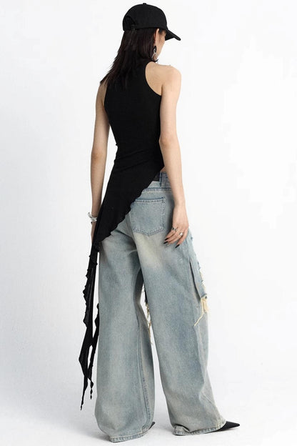 Black Ruffle Streamer Vest