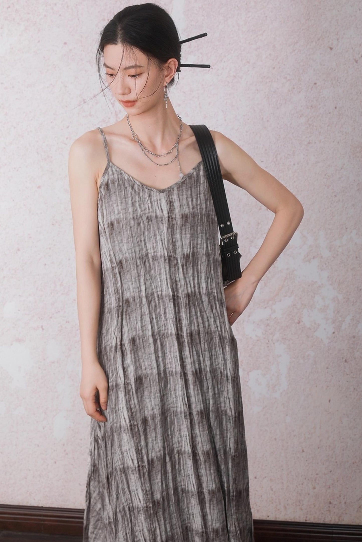 Velvet Tie-Dye Print A-Line Sundress