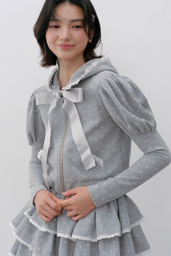 Navy Polka Dot Hooded Tracksuit Set-Up