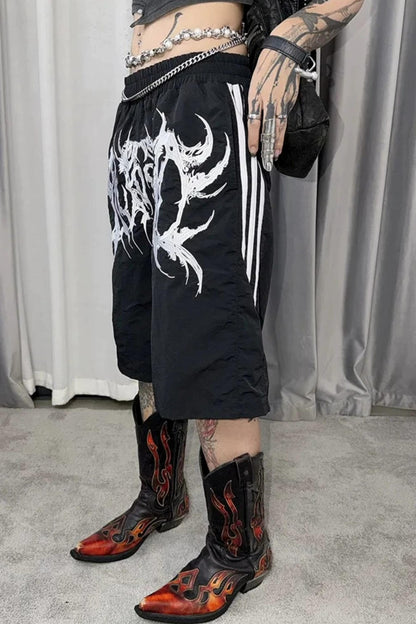 Grunge Ladder Stripe Zipper Mid-Length Pants