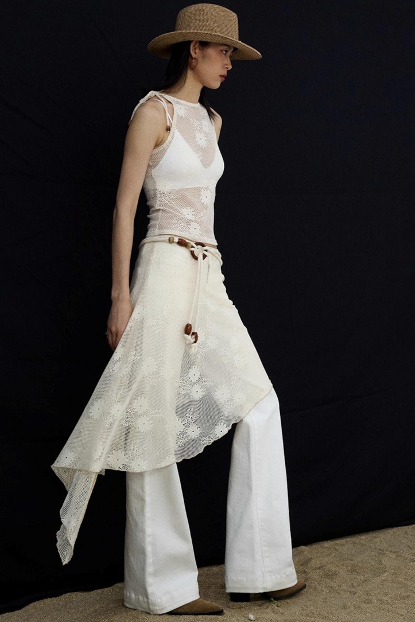 Jacquard Lace-Up Layered Skirt Set-Up