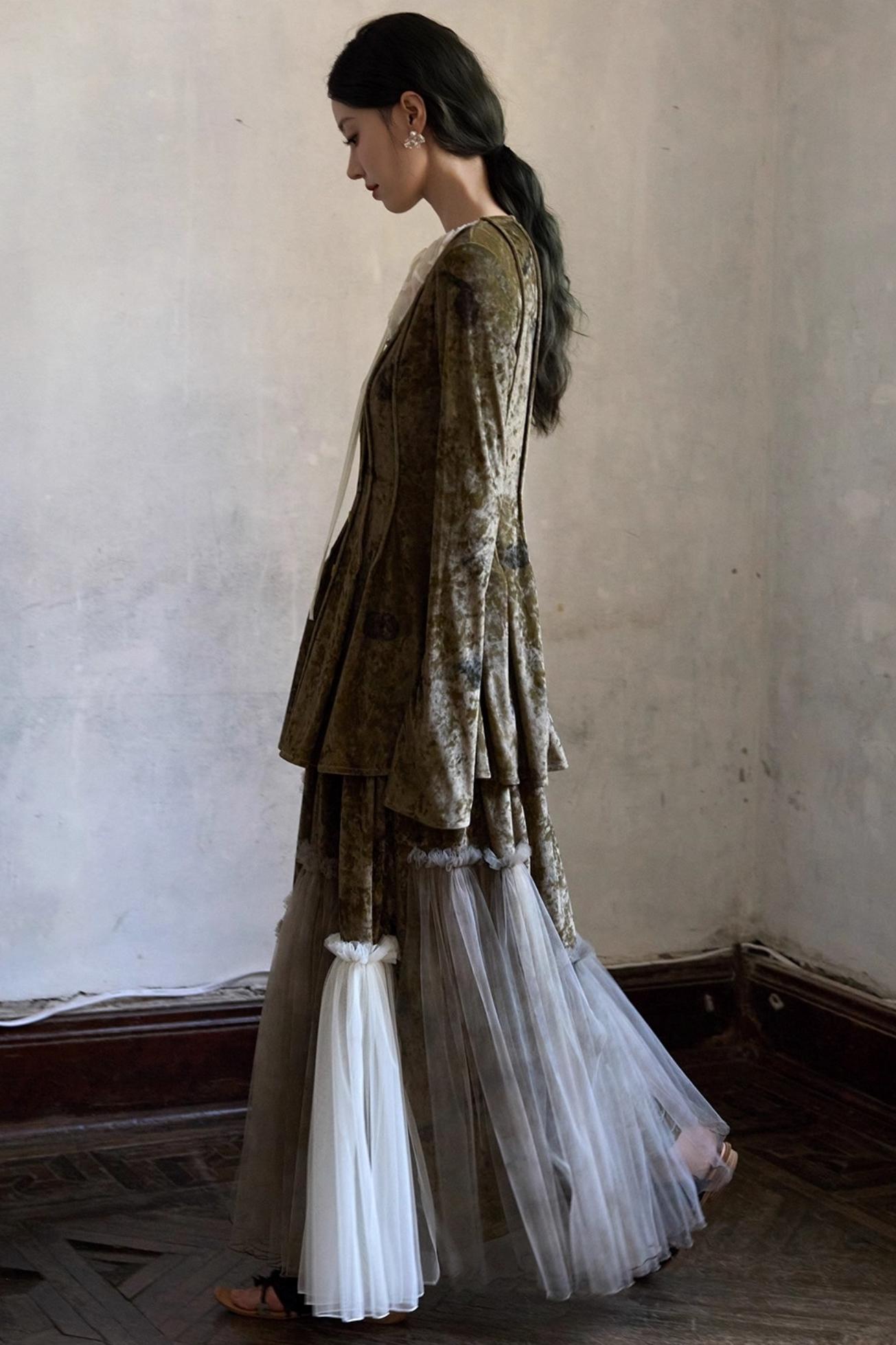 French Velvet Long Sleeve Lace-up Top