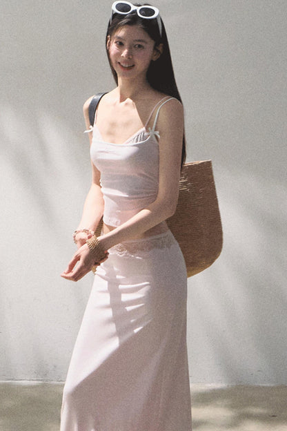 Lace-Trimmed High Waist Skirt