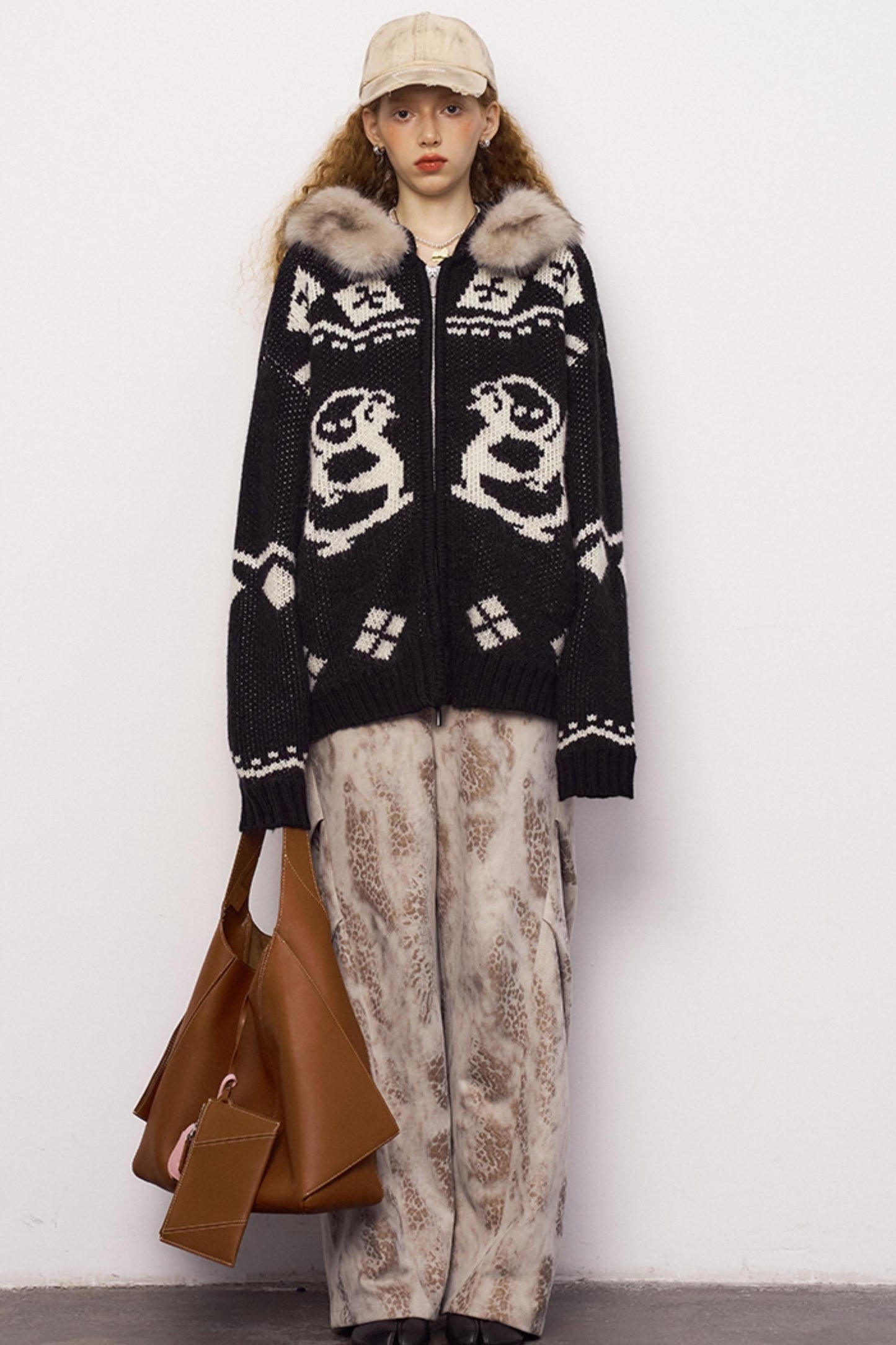 Detachable Fur Collar Knitted Cardigan