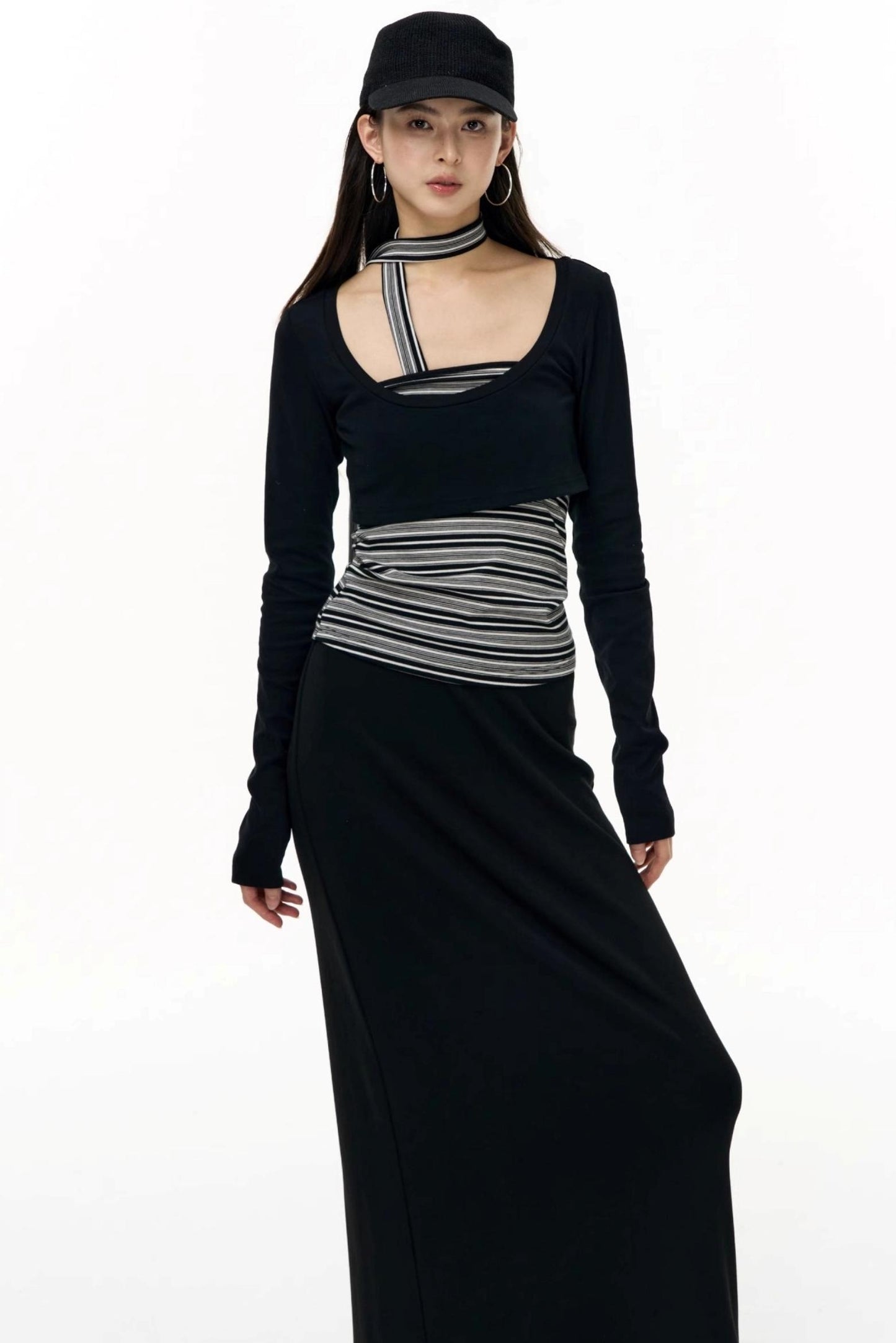 Contrast Long-Sleeved Top With Bandeau Set