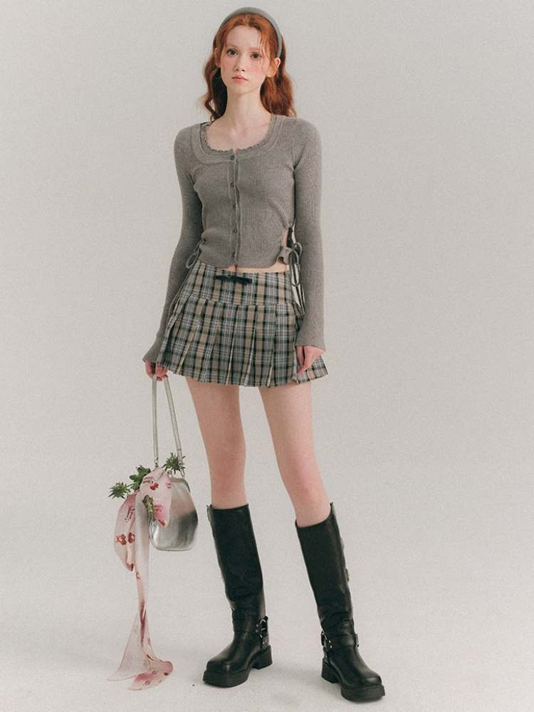 A-Line Stitch Pleated Mini Skirt