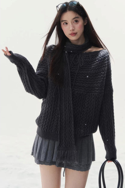 Vintage Off-Shoulder Knit Sweater