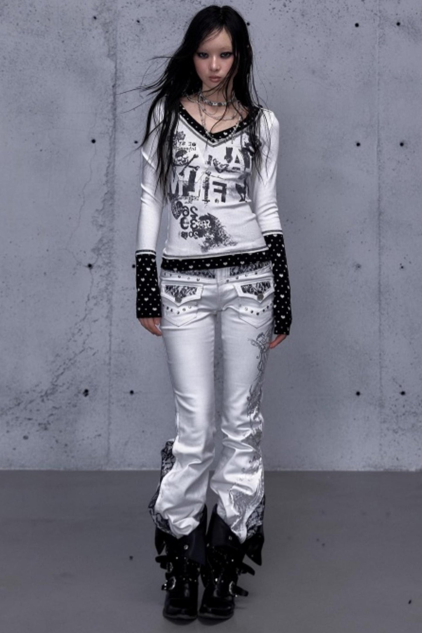 Retro Gold Foil Denim Pants