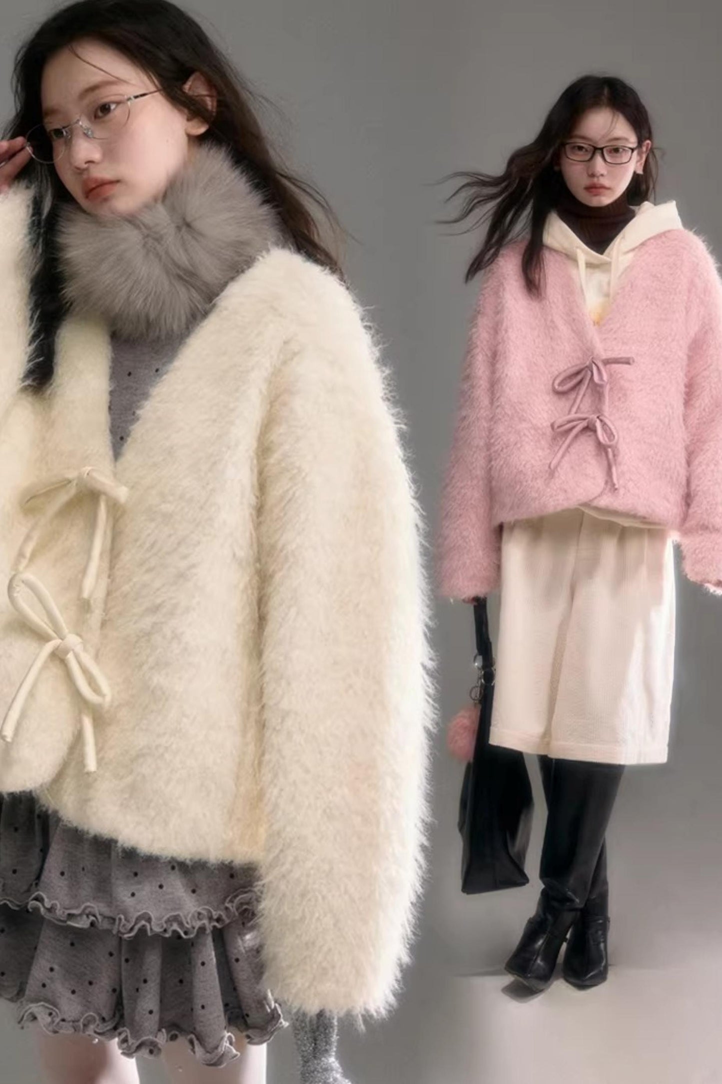 Three-Dimensional Bow Fur Coat