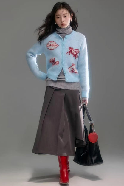 Color-Blocked Wool Blend Cardigan