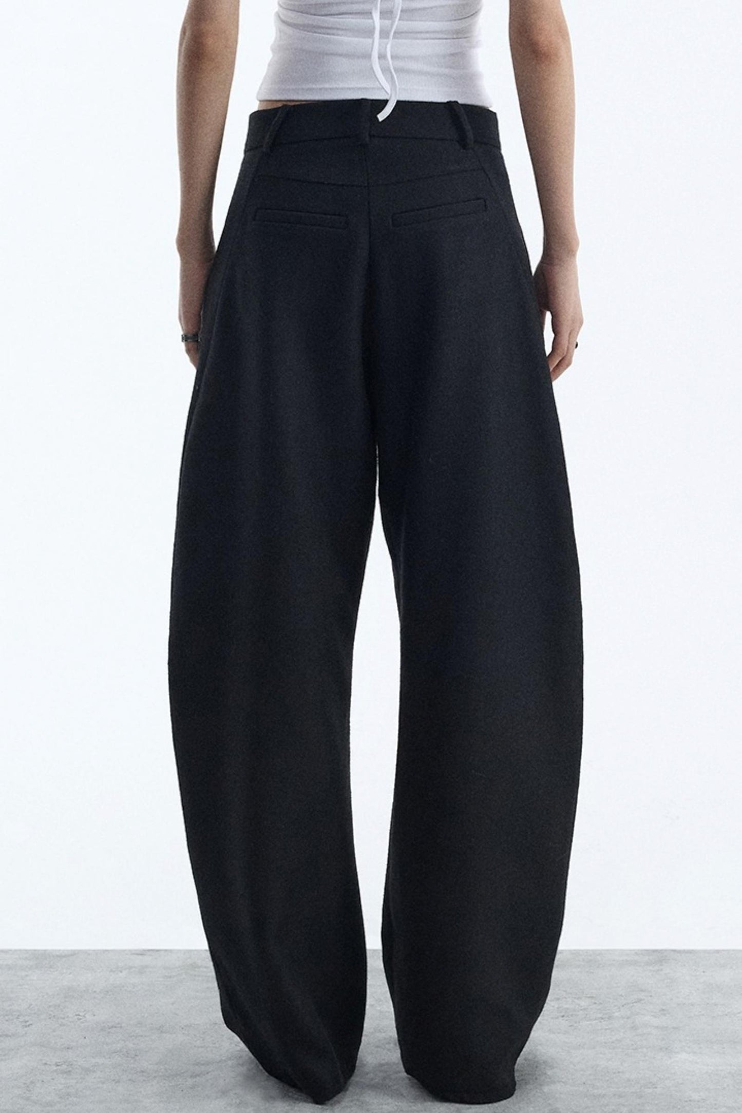 Black Wool Scimitar Trousers