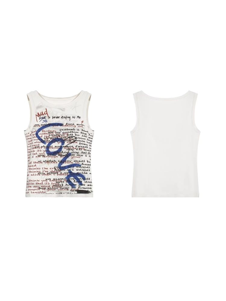 Printed Letter Sleeveless Vest T-Shirt