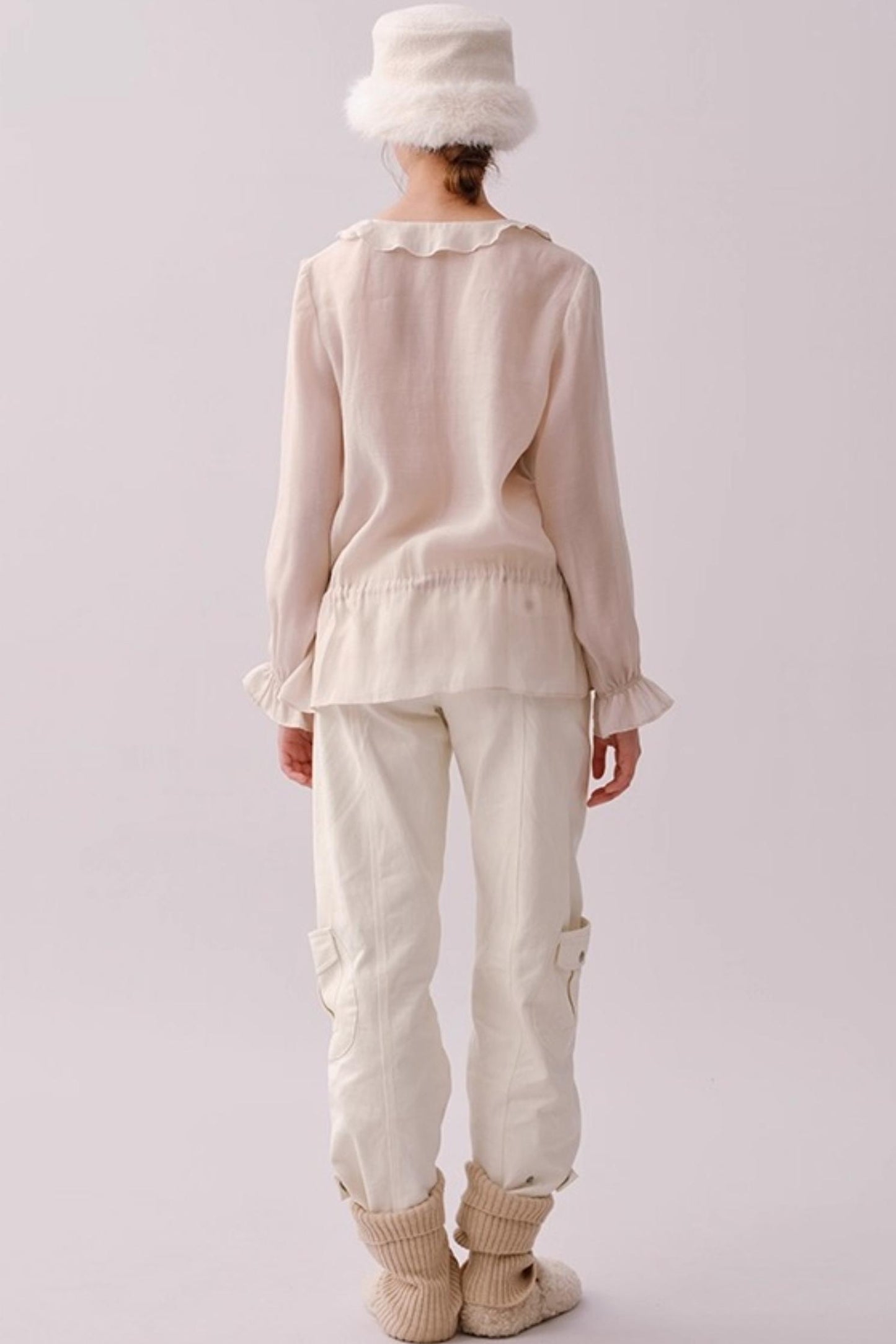 Lyocell Ruffled V-Neck Shirt