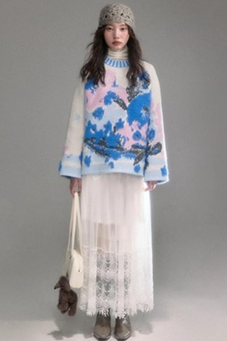 Oil Painting Jacquard Wool Sweater Set-Up