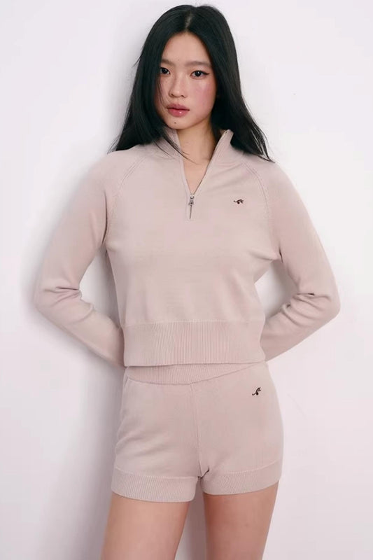 Cherry Embroidery Half-Zip Top Set-Up