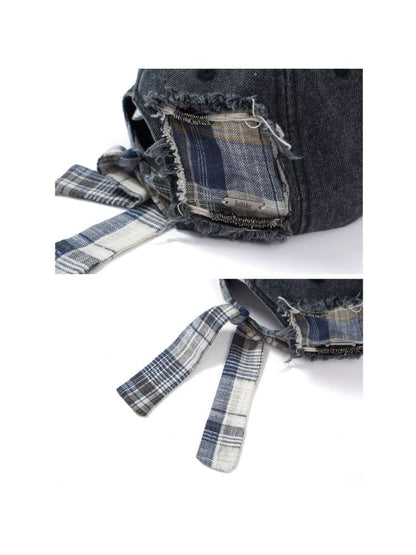 Plaid rivets strap duck tongue cap