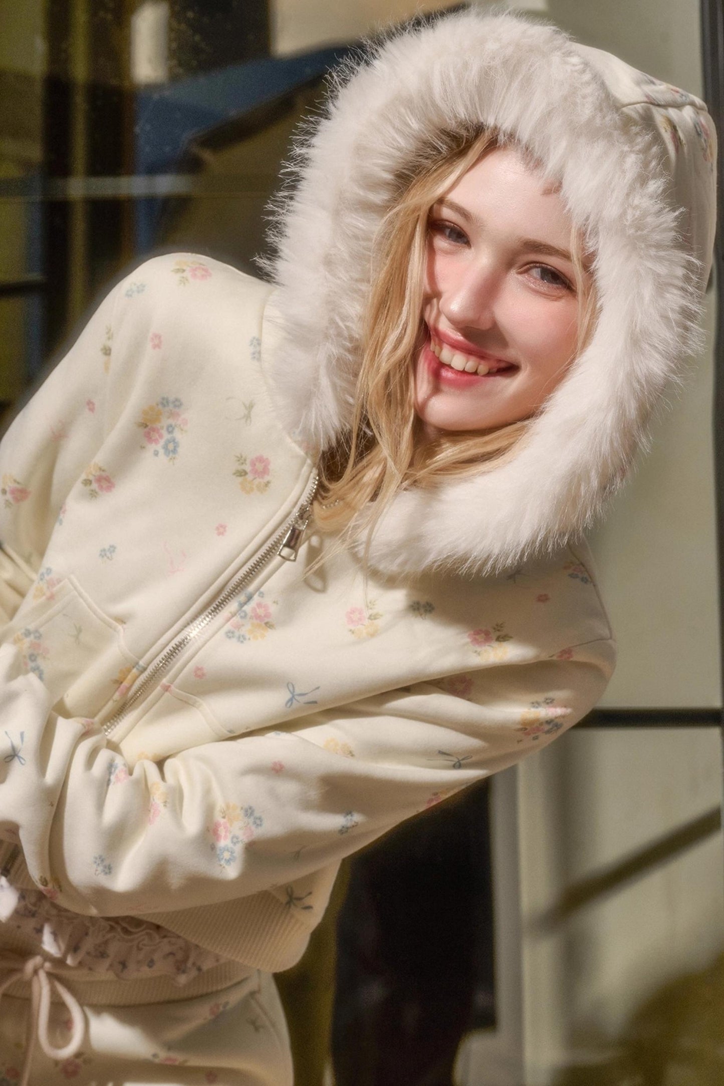 Floral Milky Way Fur Collar Jacket Set-Up