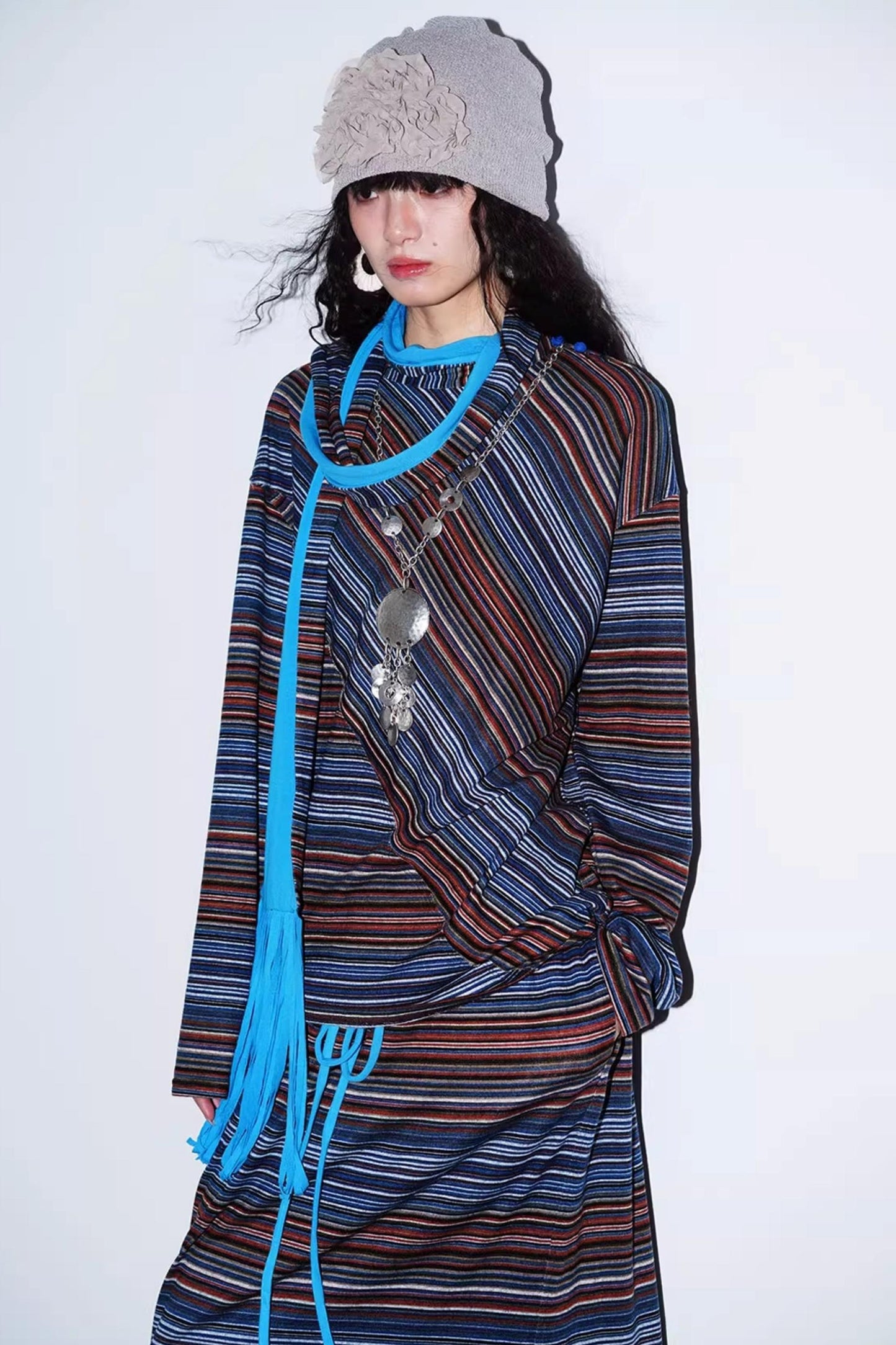 Striped Brushed Long-Sleeved Top