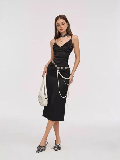 Black acetate halter dress