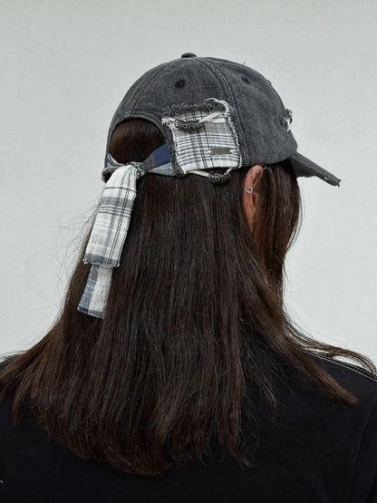 Plaid rivets strap duck tongue cap