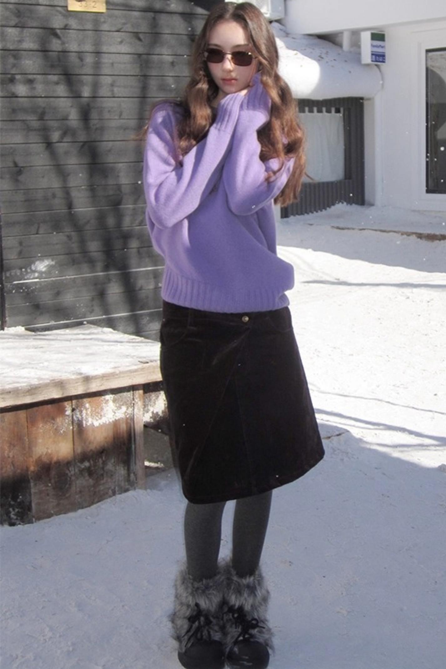 Mint Violet Slanted Hem Sweater