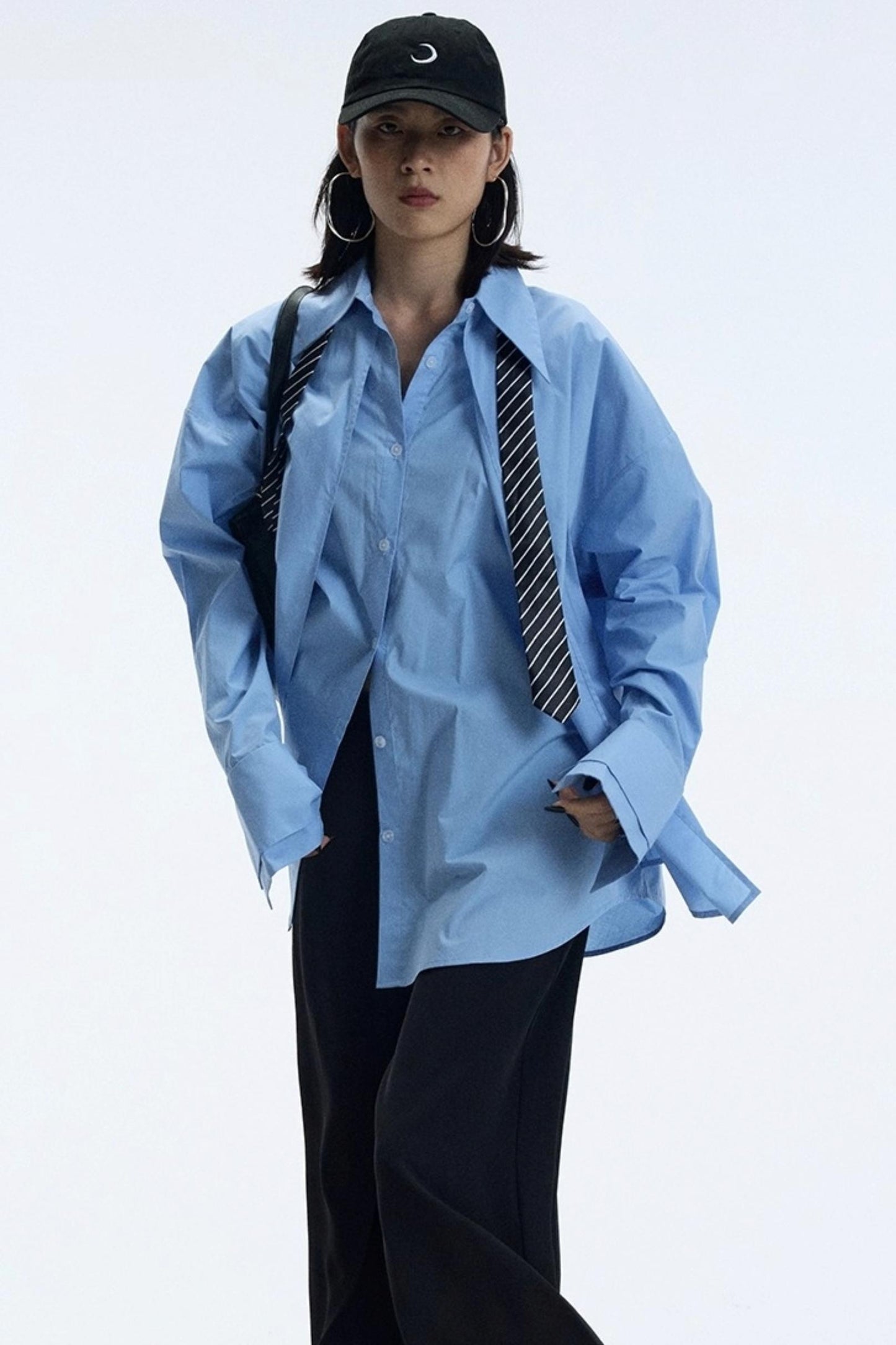 Blue Pointed Long-Sleeved Shirt