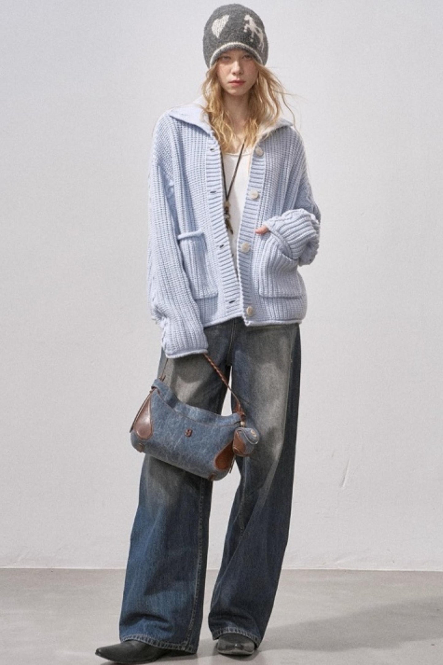 Thick Cable Knit Turtleneck Cardigan