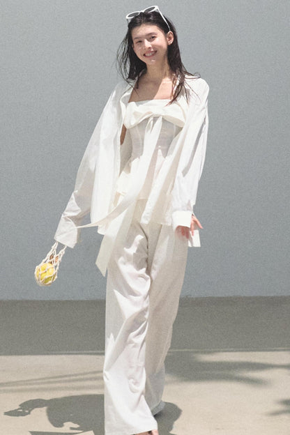 Eternal River Linen Bandeau Top & Wide-Leg Trousers Set-Up