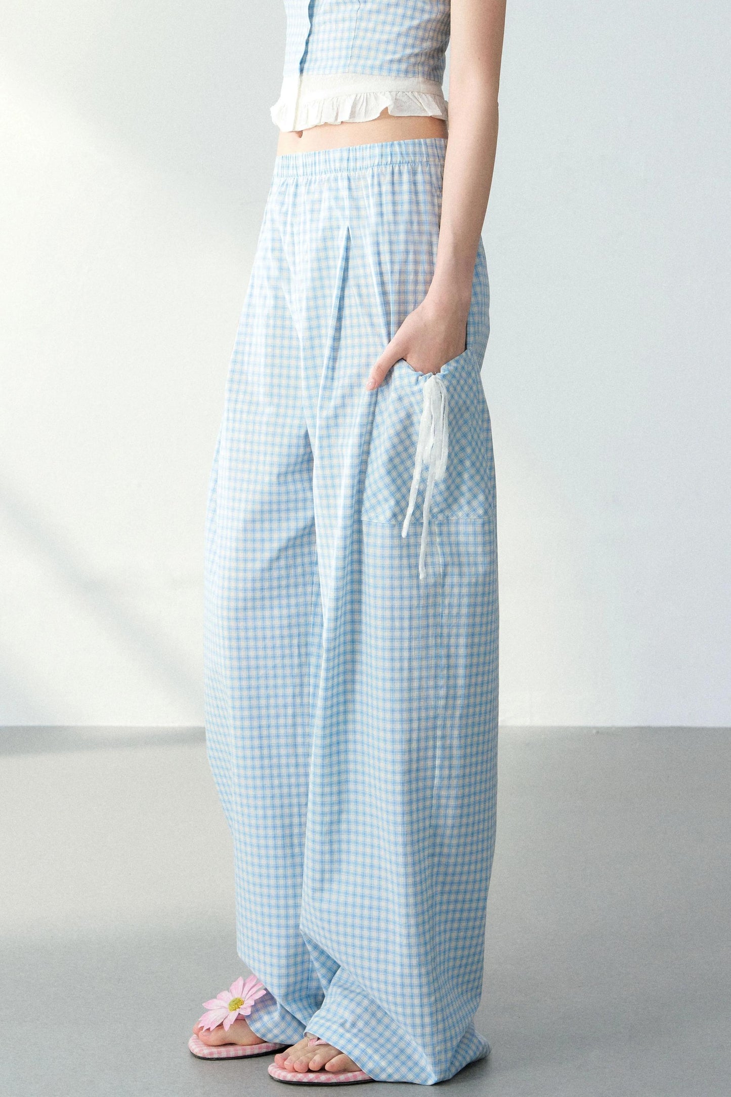 Blue Plaid Off-Shoulder Top Set-Up