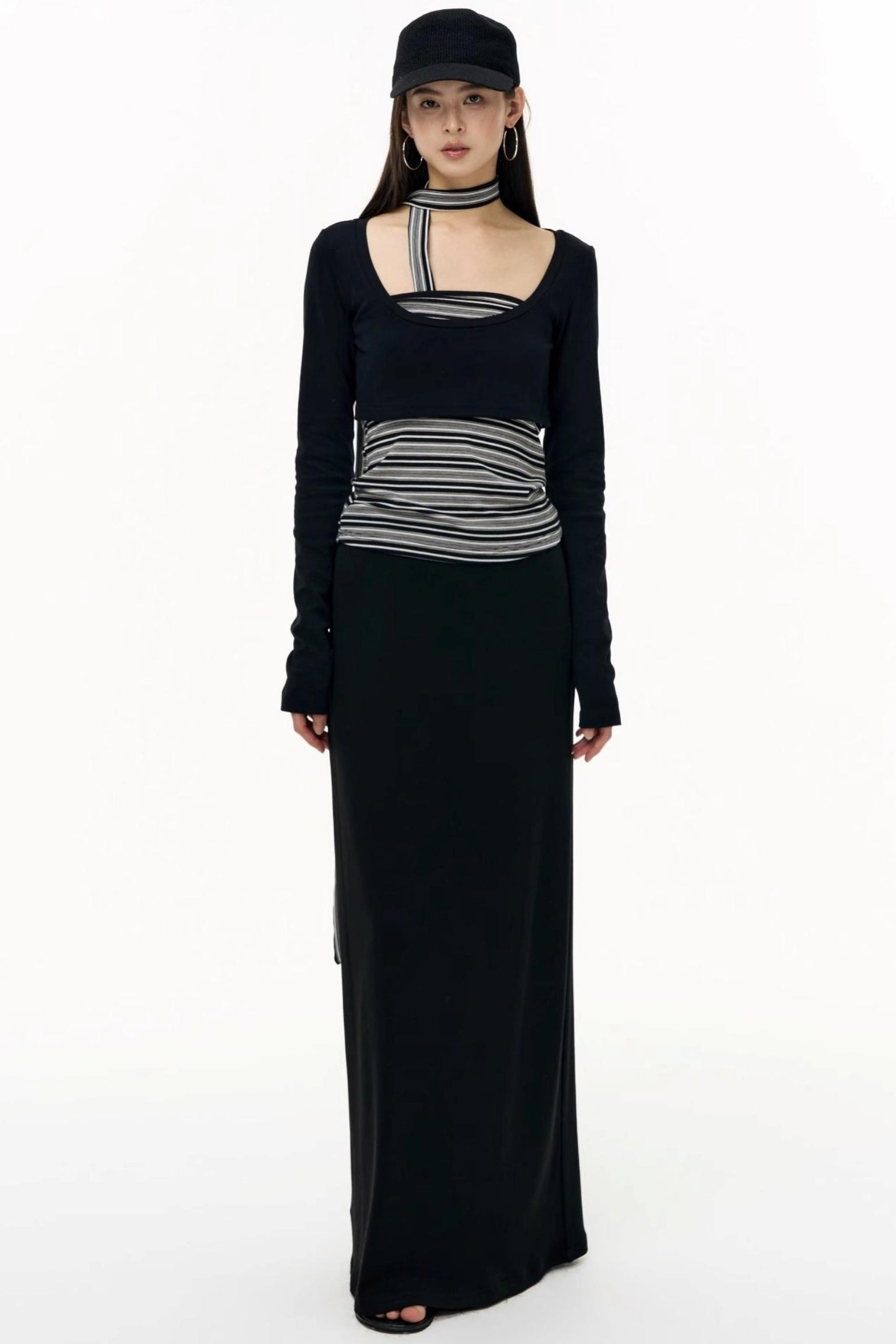 Contrast Long-Sleeved Top With Bandeau Set