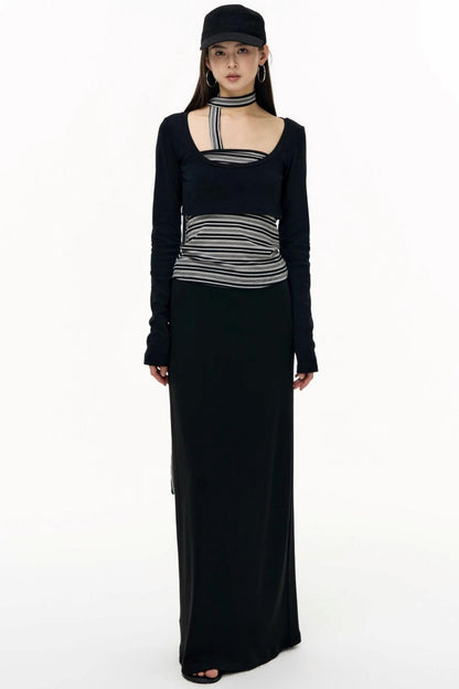 Contrast Long-Sleeved Top With Bandeau Set