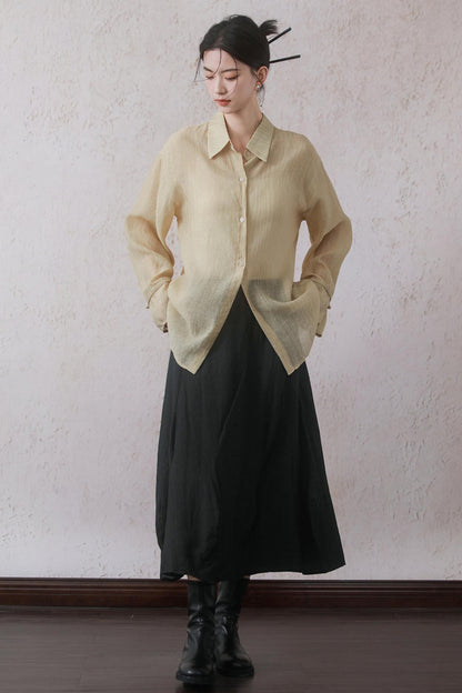 Sun-Protective Yellow Striped Shirt