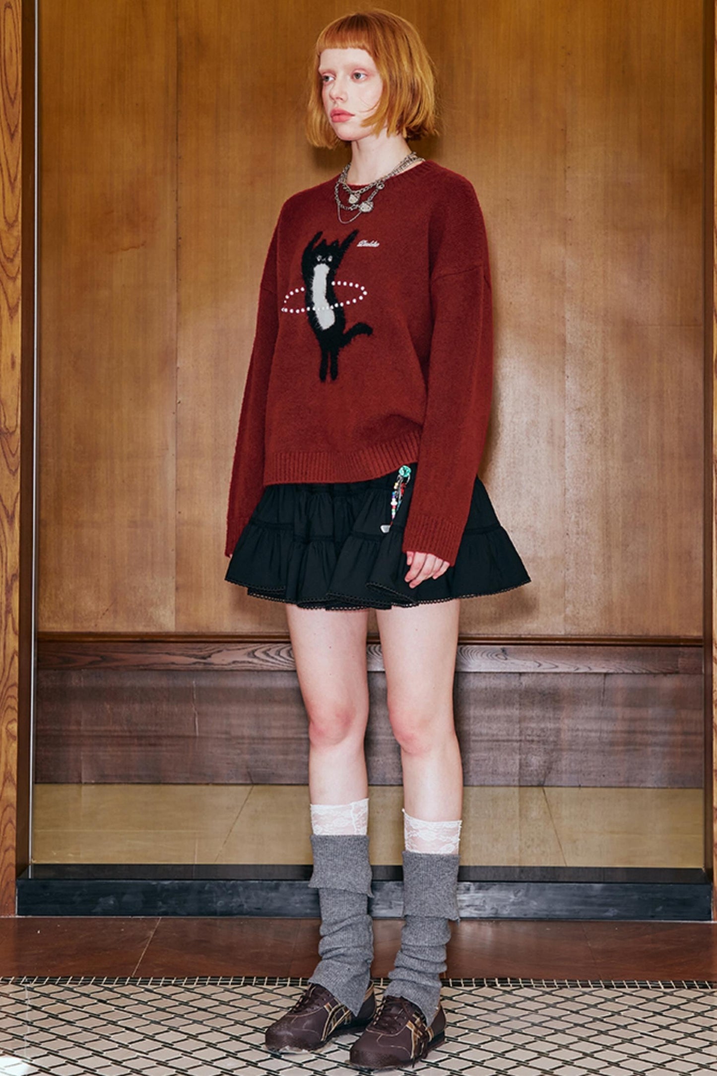 Laser Beaded Knitted Cat Top