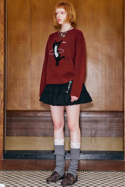 Laser Beaded Knitted Cat Top