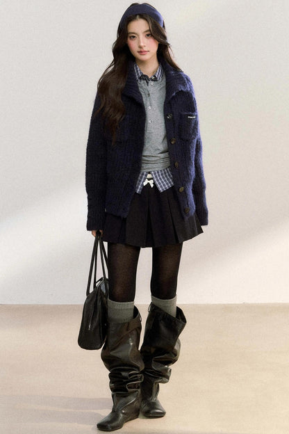 Double Pocket Button-Up Knit Jacket