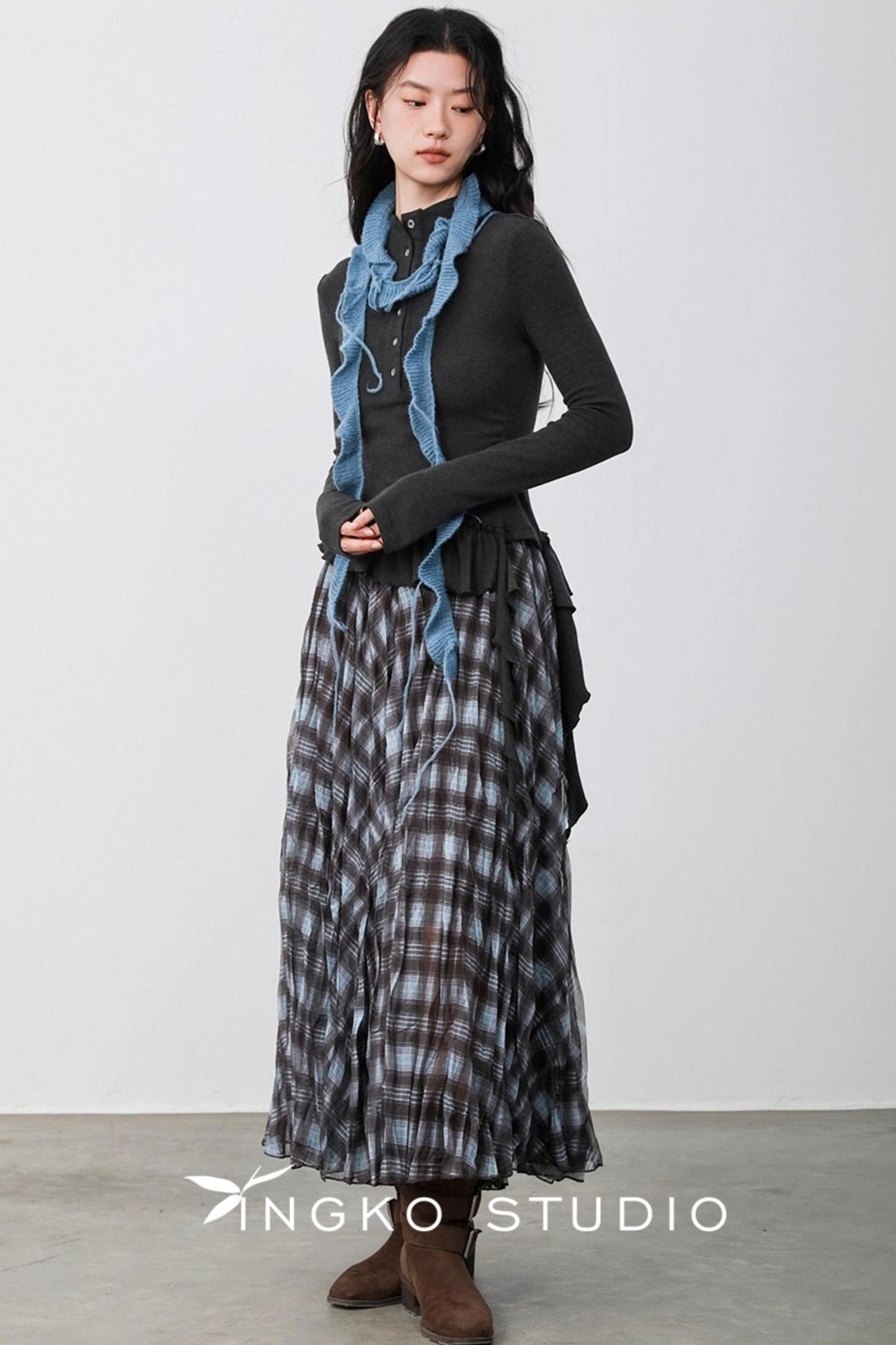 Blue Plaid Gauze Skirt