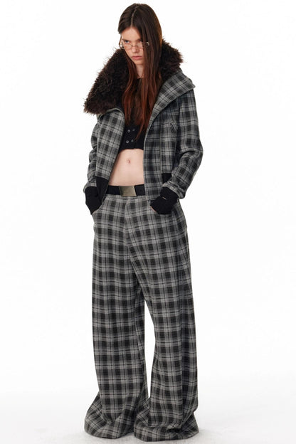 Vintage Plaid Lapel Sweatshirt Jacket