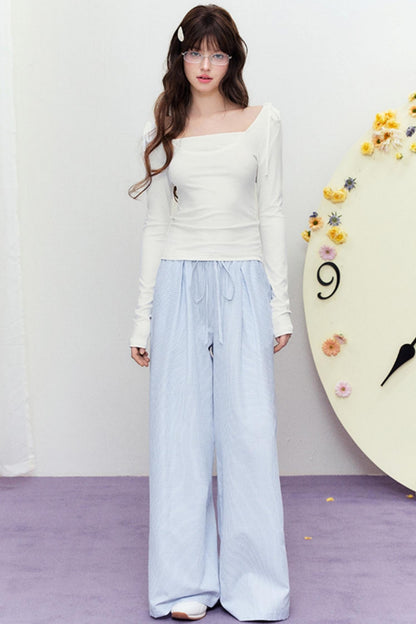 Korean Slim Tie Shoulder Top