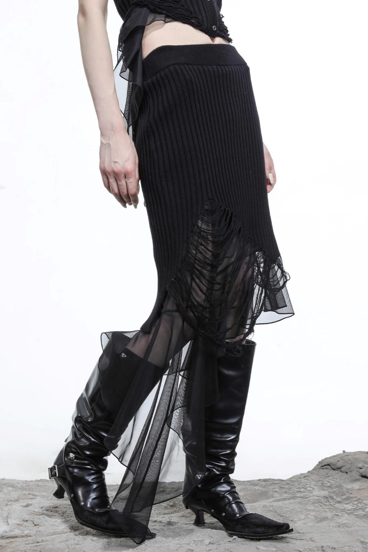Wasteland Ruffled Patchwork Knit Skirt