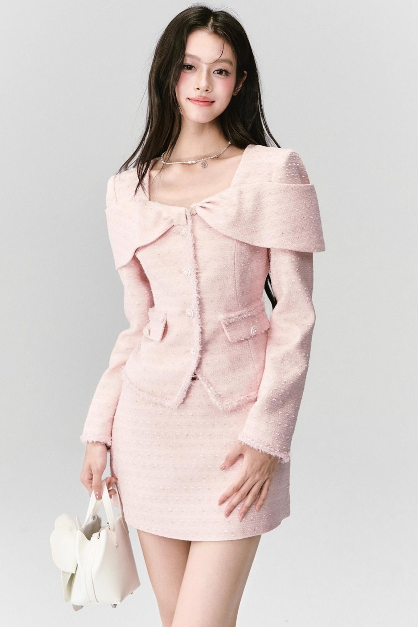 Pink French Tweed Skirt Set-Up