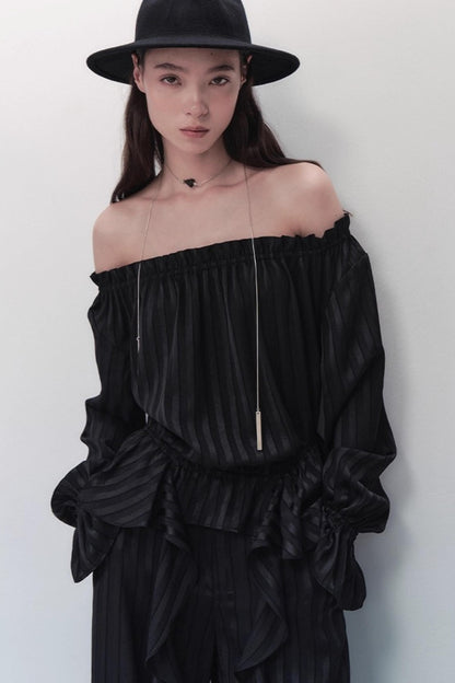 French Design One-Shoulder Ruffle Shirt
