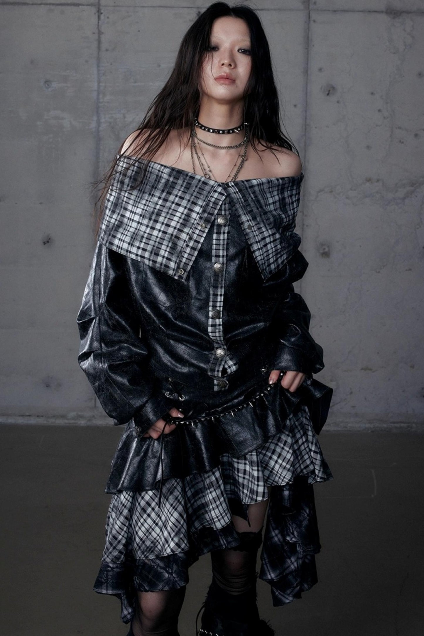 Dark Plaid Leather Top